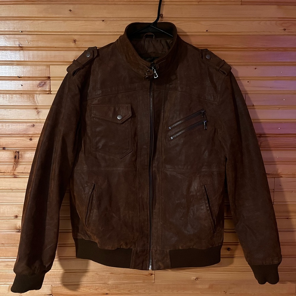 Men's Dark Brown Suede Bomber Jacket